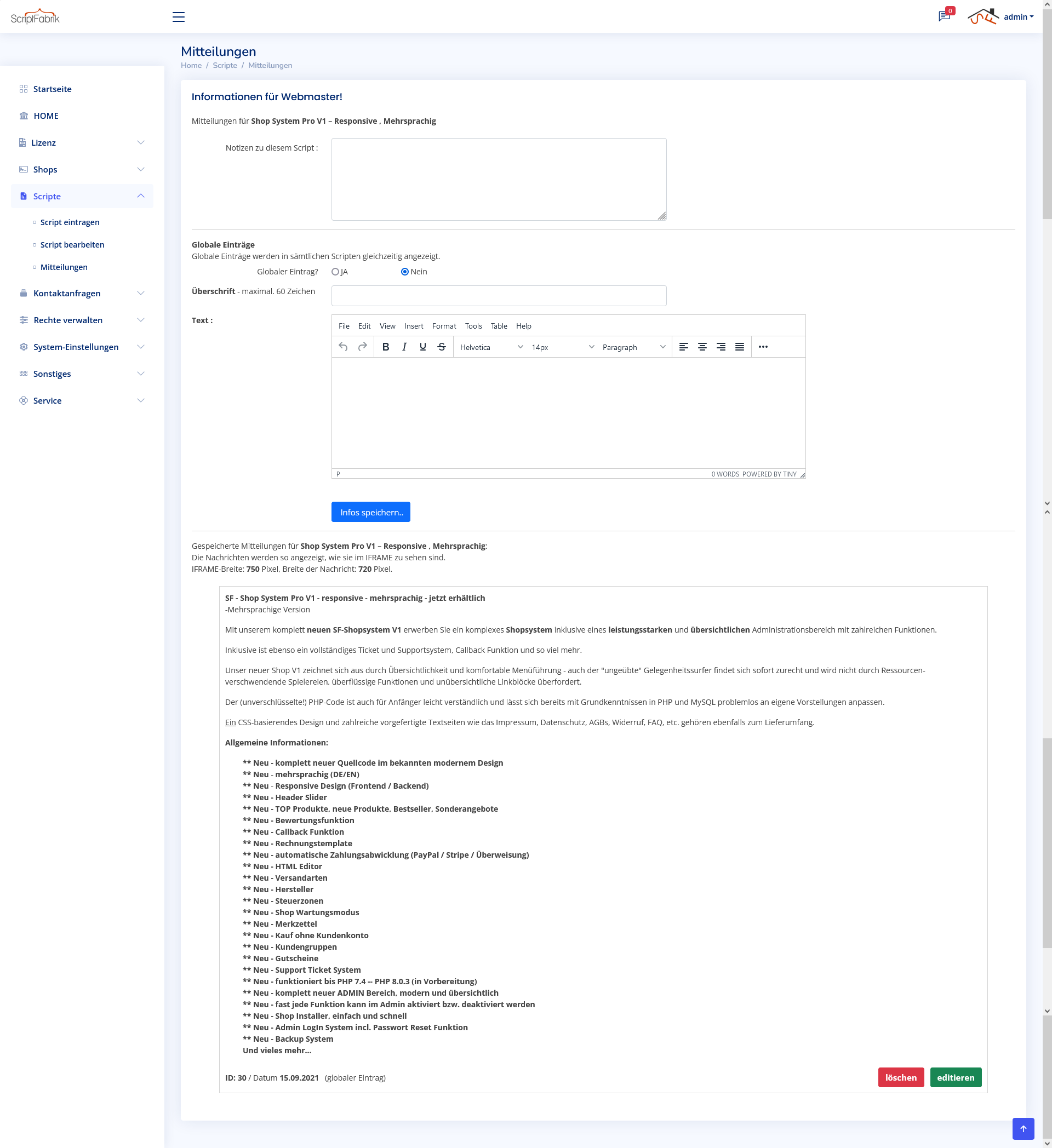 Lizenz & Nachrichten System V2.6