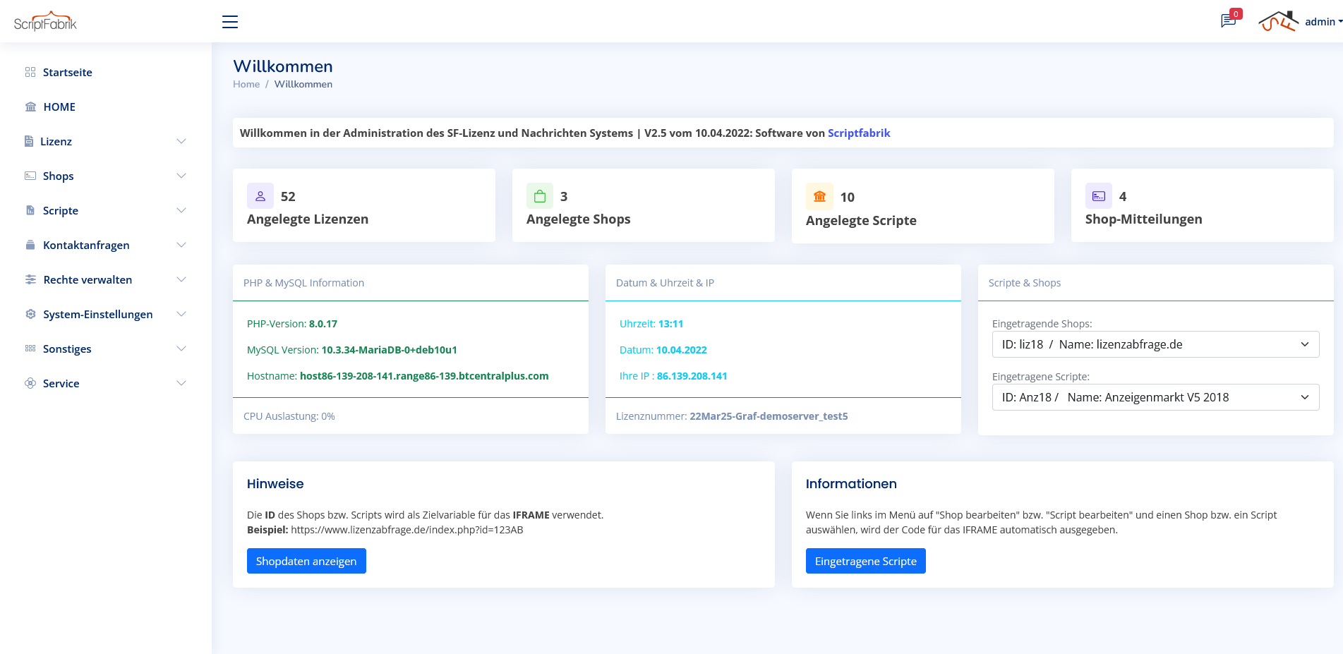 Lizenz & Nachrichten System V2.6