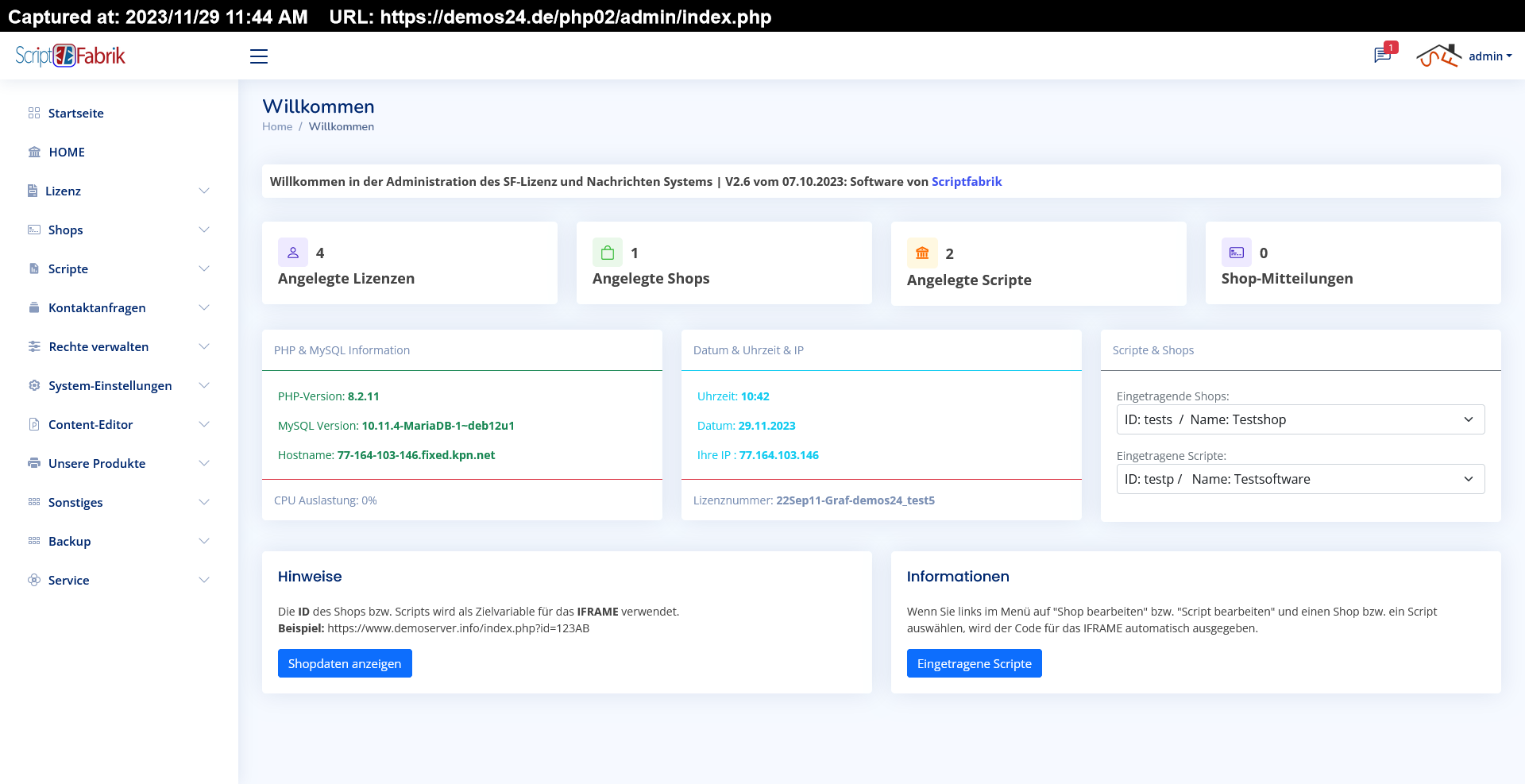 Lizenz & Nachrichten System V2.6
